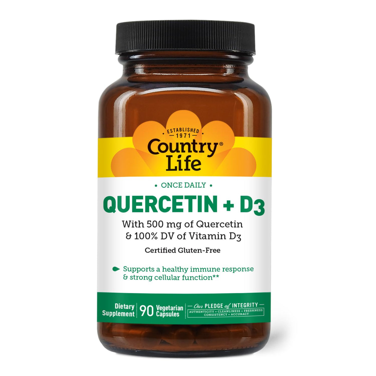 Country Life Quercetin 500mg with Vitamin D3 Immune Support - 90 Capsules