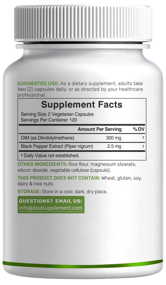 DEAL SUPPLEMENT DIM 300mg with Black Pepper - 240 Vegetarian Capsules - image 3