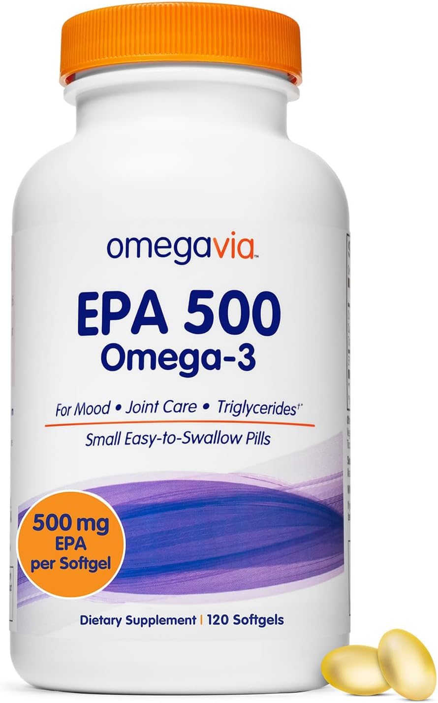 OmegaVia EPA 500 mg Purified Omega 3 Fish Oil Burpless - 120 Softgels