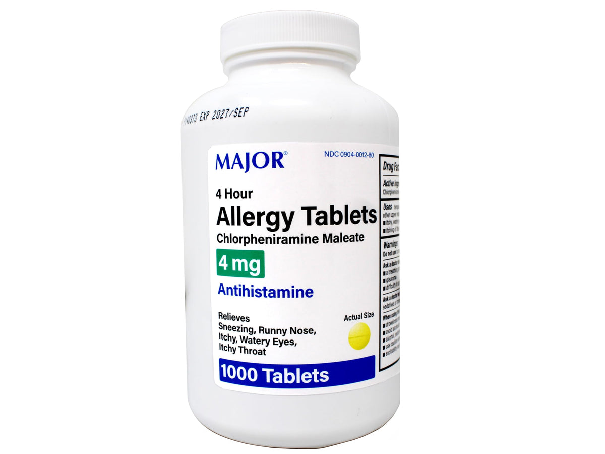 MAJOR Chlorpheniramine Maleate 4 mg Allergy Tablets - 1000 Tablets