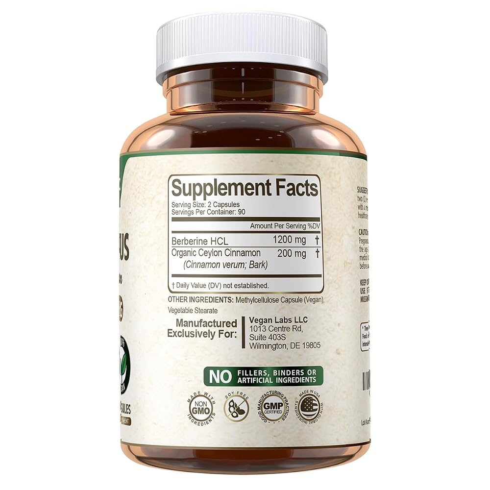 Vegan Labs Berberine HCL 1200mg with Ceylon Cinnamon - 180 Capsules - image 3