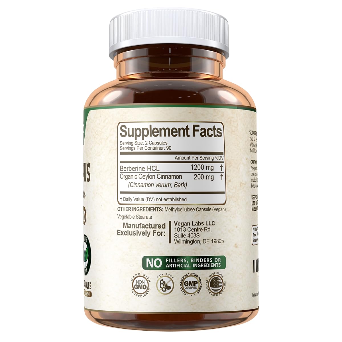 Vegan Labs Berberine HCL 1200mg with Ceylon Cinnamon - 180 Capsules - image 3