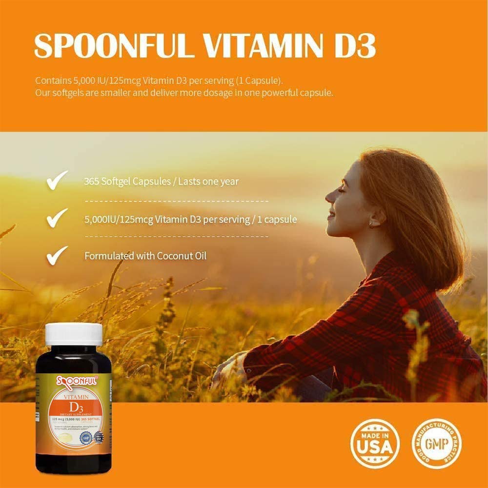 Spoonful Vitamin D3 5000 IU with Coconut Oil - 365 Softgels - image 4