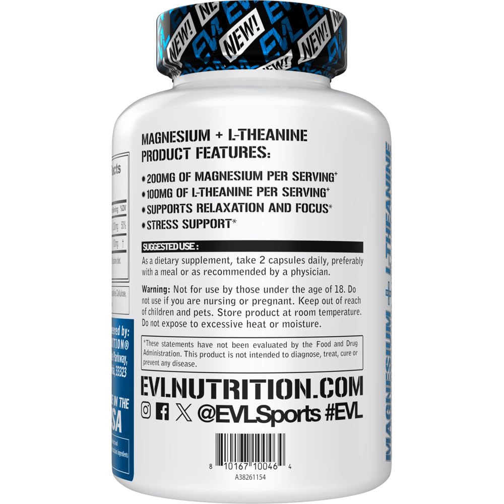 Evlution Magnesium + L-Theanine Vegetarian Capsules - 90 Count - image 3