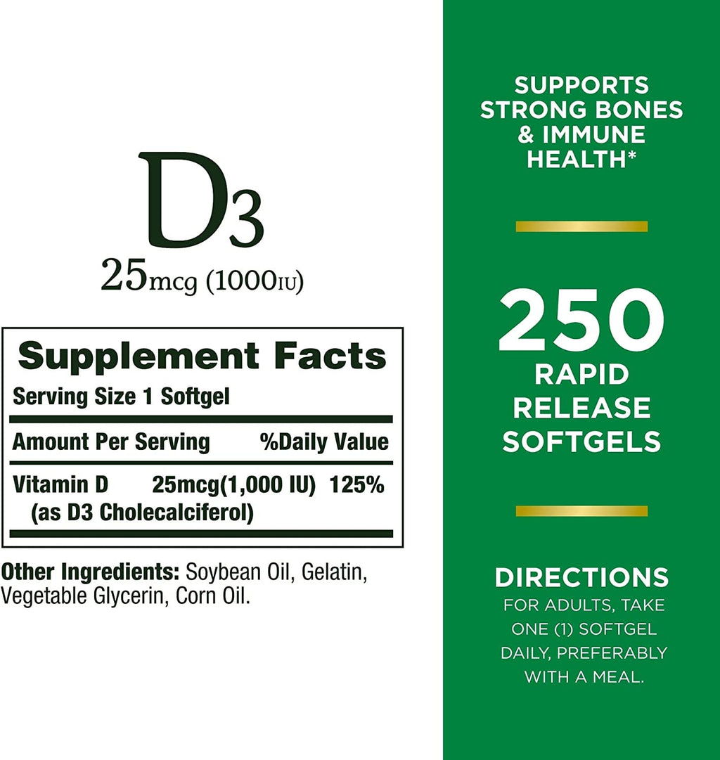 Nature's Bounty Vitamin D3 1000 IU Rapid Release - 750 Softgels - image 8