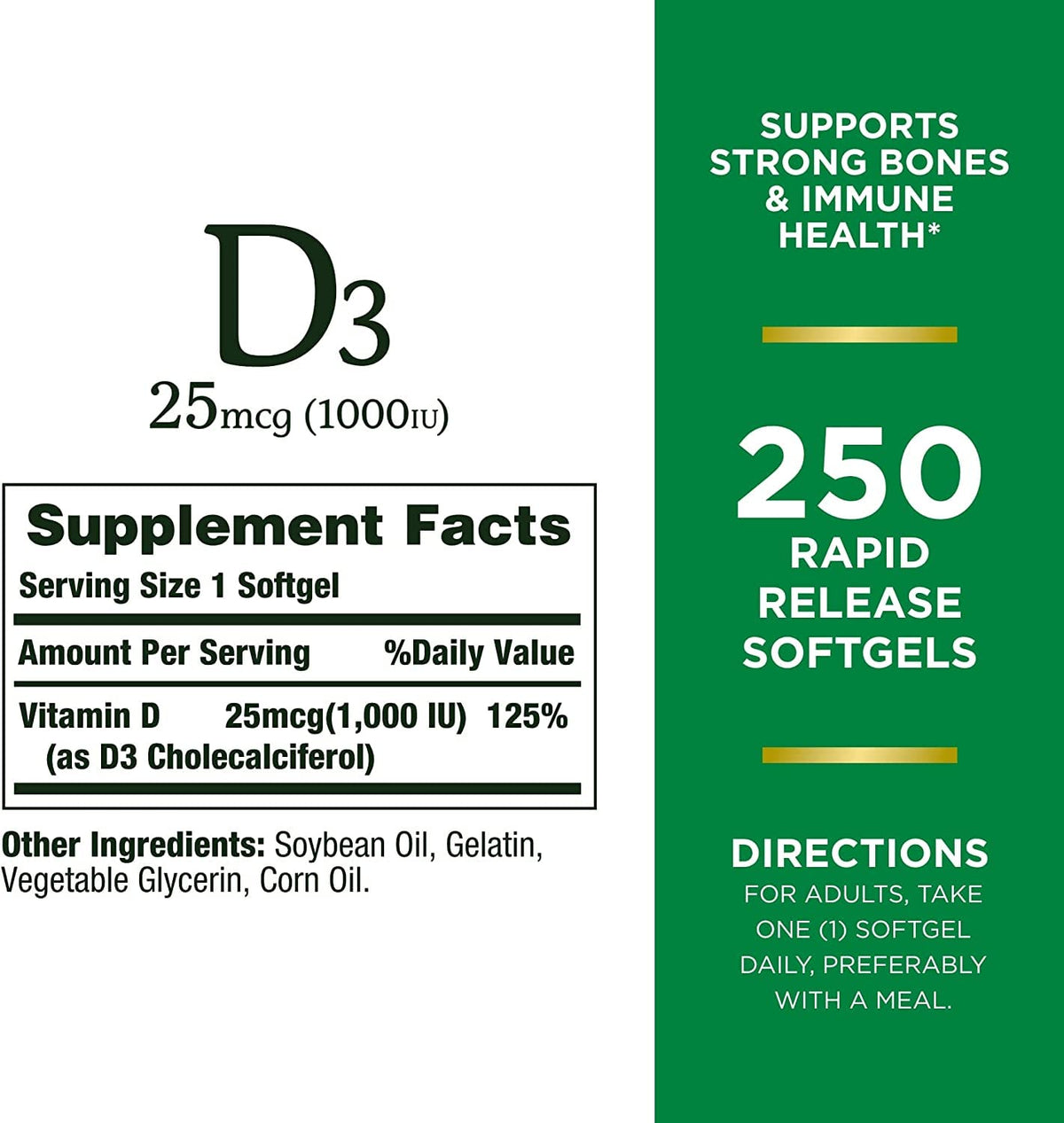 Nature's Bounty Vitamin D3 1000 IU Rapid Release - 750 Softgels - image 8