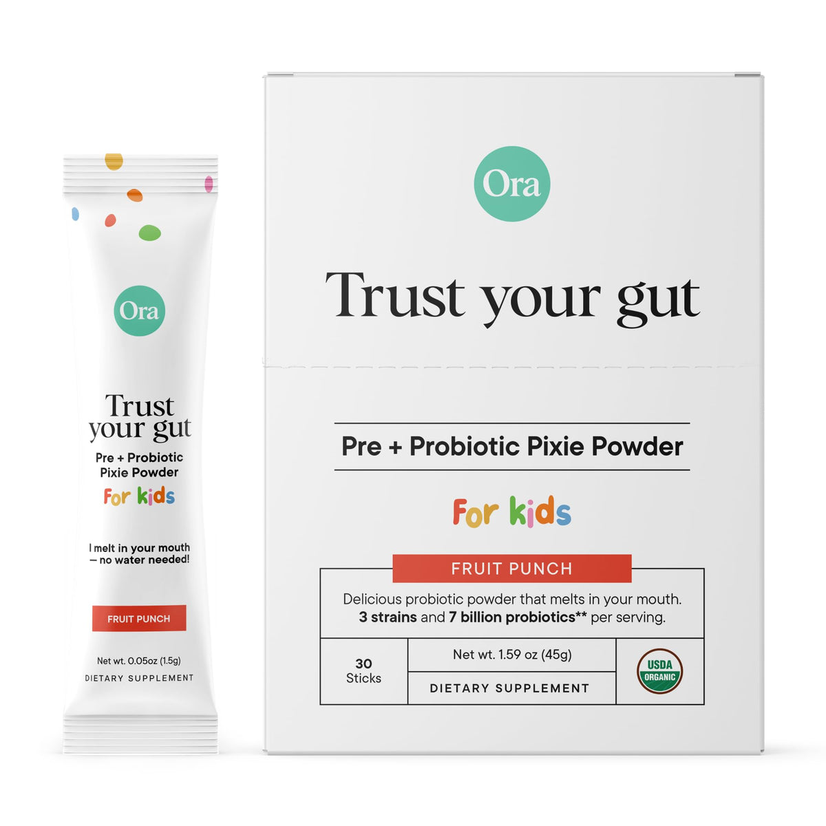 Ora Organic Probiotic Pixies with Prebiotics for Kids - 30 Sticks