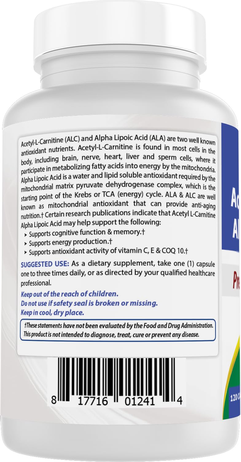Best Naturals Acetyl L-Carnitine Alpha Lipoic Acid 750 mg - 120 Capsules - image 7