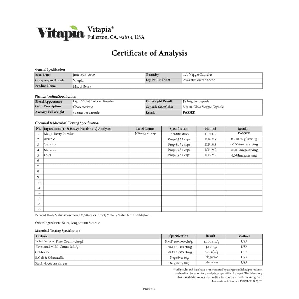 Vitapia Maqui Berry 1000mg Supplement - 120 Veggie Capsules - image 5