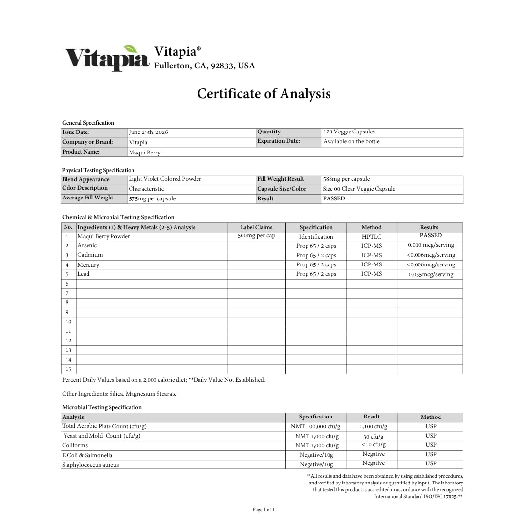 Vitapia Maqui Berry 1000mg Supplement - 120 Veggie Capsules - image 5