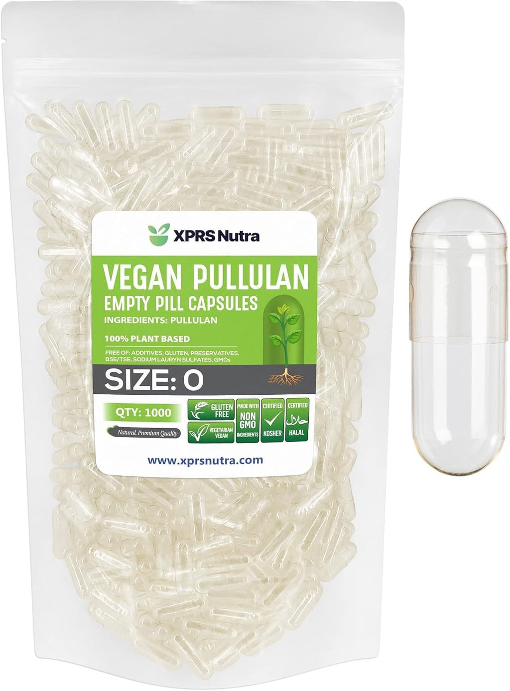 XPRS Nutra Pullulan Empty Capsules - Clean Label Plant Clear Empty