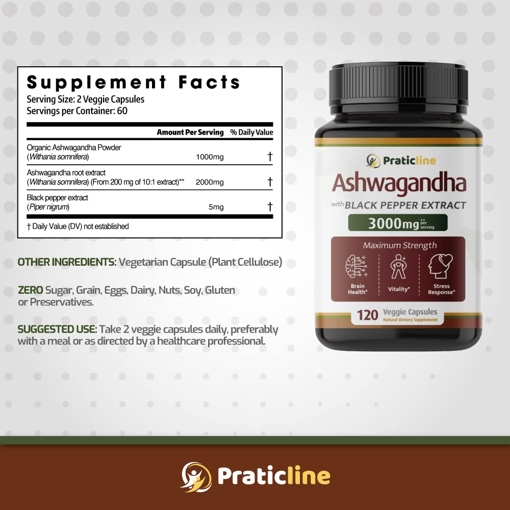 PRATIC LINE Ashwagandha 3000 mg - 120 Vegan Capsules - image 8