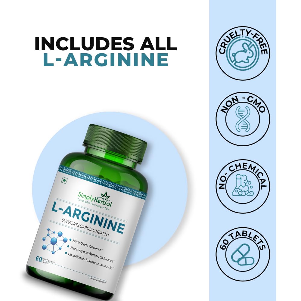 Simply Herbal L-Arginine 500 mg Amino Acid - 60 Tablets - image 6
