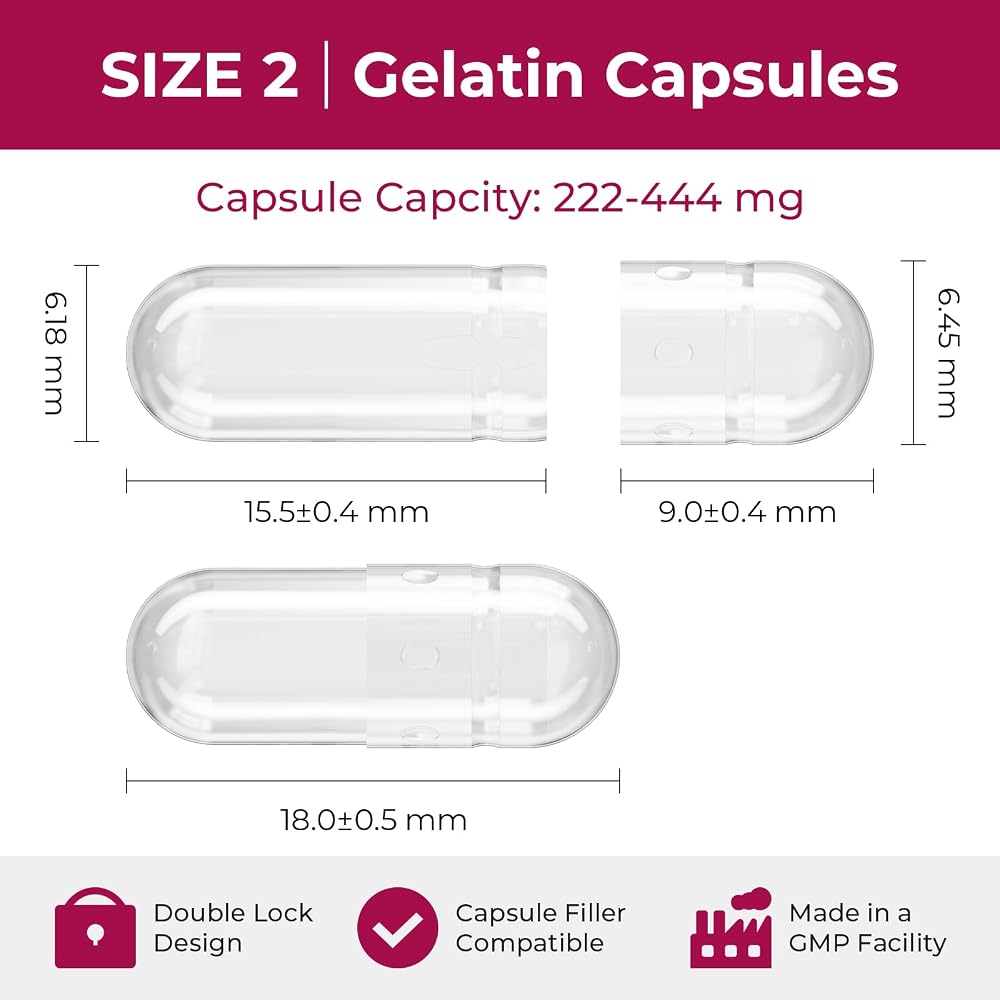 ATLEMISME Empty Gelatin Capsules Size 2 - Gelatin Capsules Empty