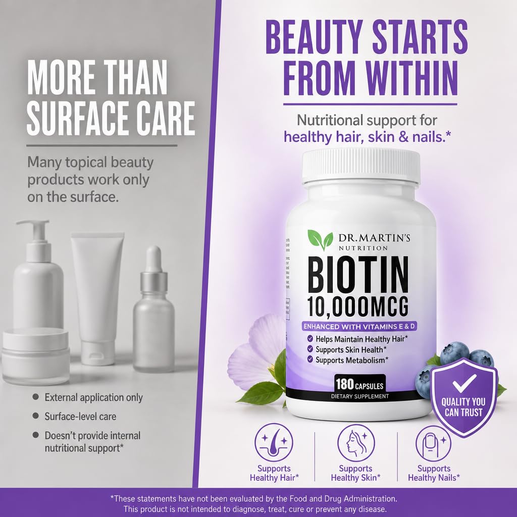 DR. MARTIN'S NUTRITION Biotin 10000mcg Hair Skin & Nails - 180 Capsules - image 4