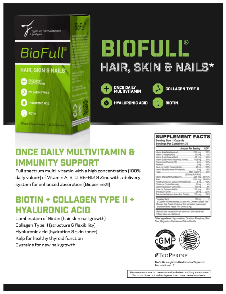 BioFull Hair Skin Nails Biotin & Collagen Supplement - 30 Capsules - image 5