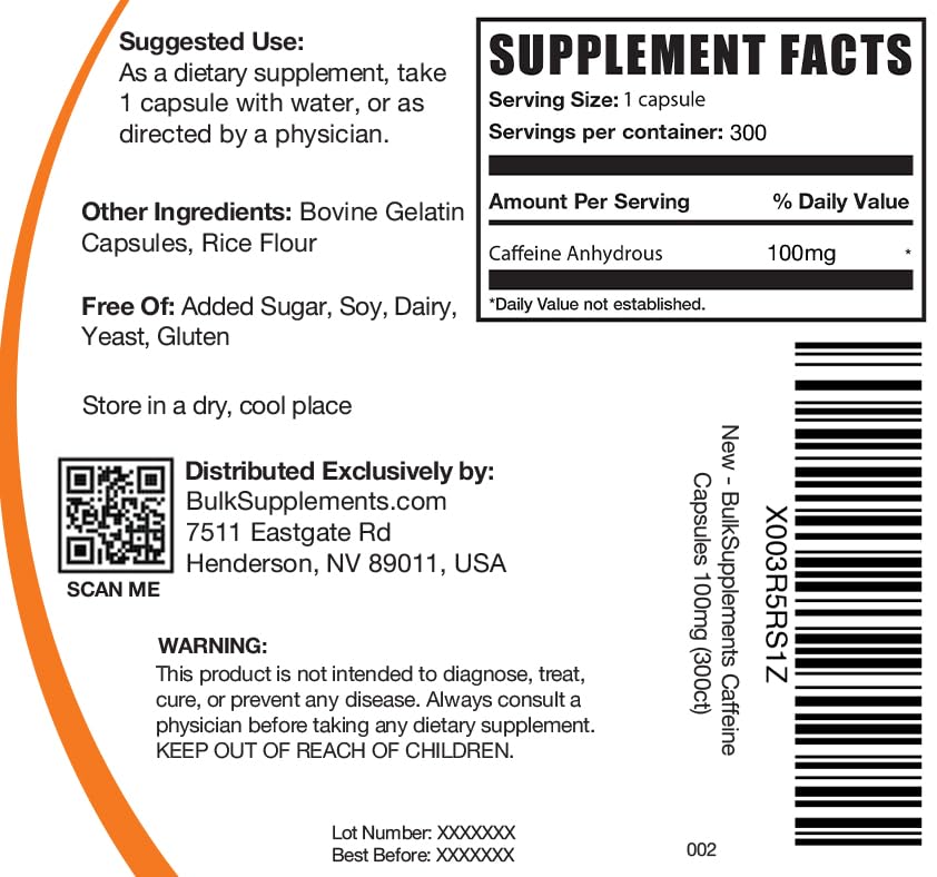 BulkSupplements.com Caffeine Capsules (100mg)