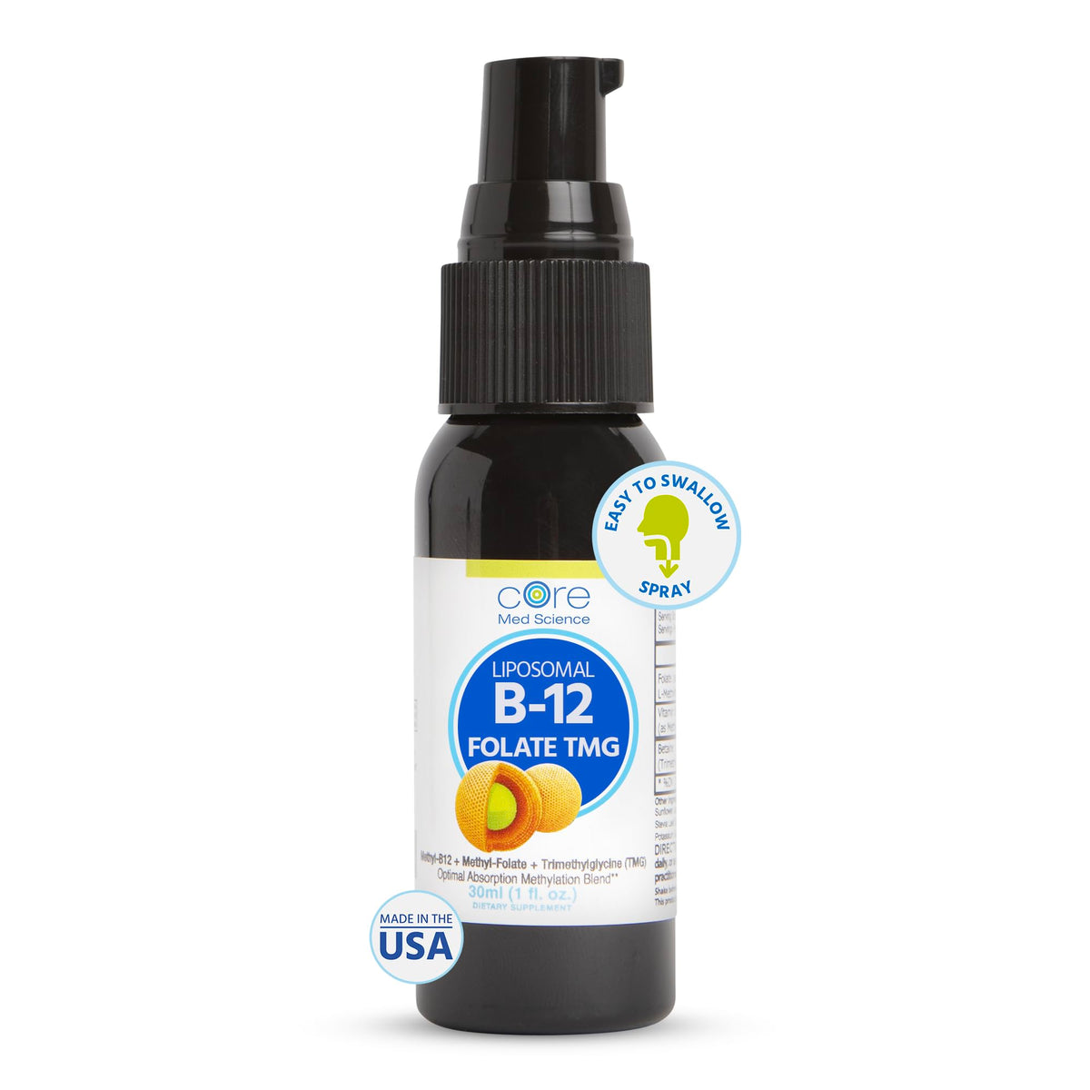 Core Med Science Liposomal B12 Folate TMG Liquid Spray - 1 Fl Oz