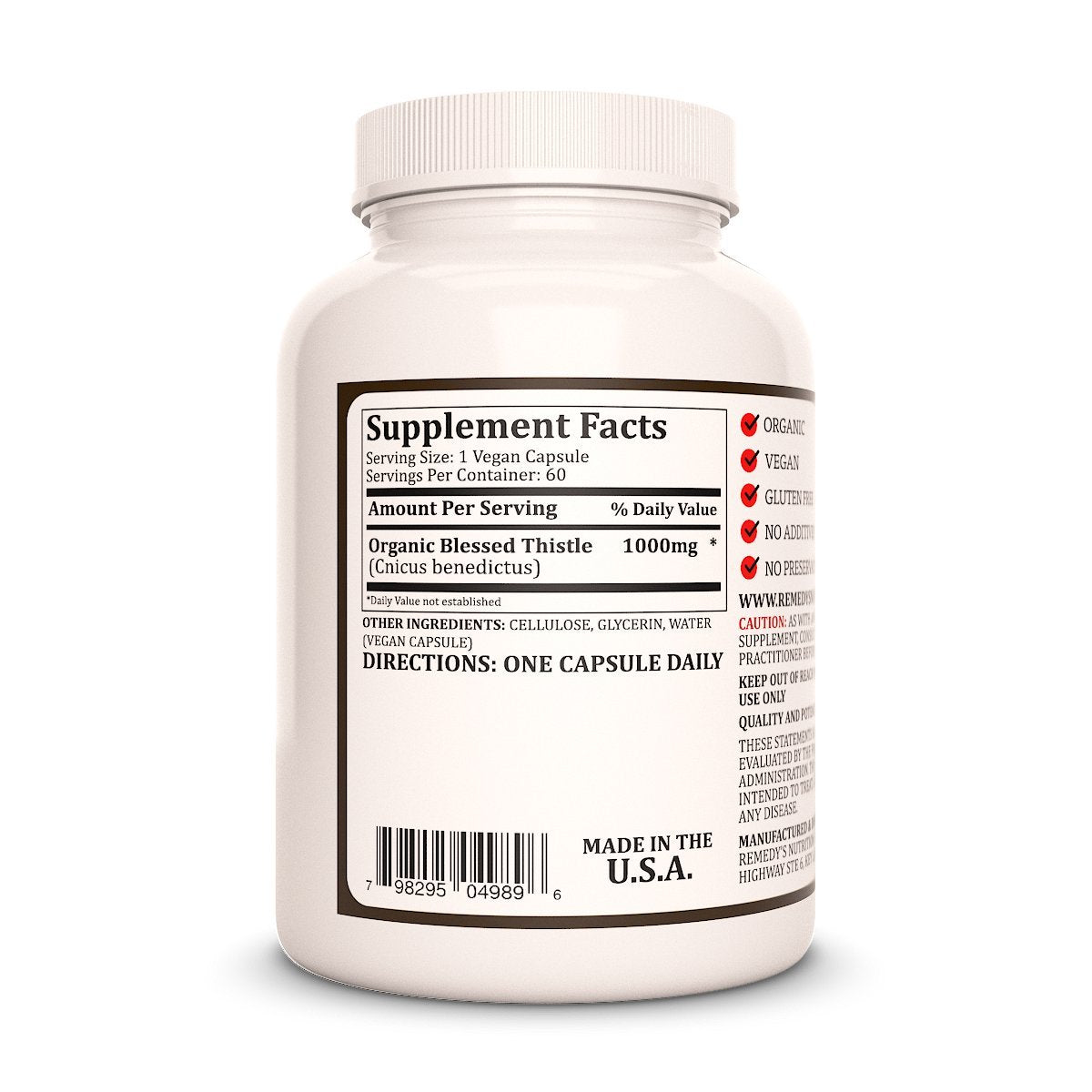 Remedy's Nutrition Blessed Thistle 1000 mg - 60 Vegan Capsules - image 2