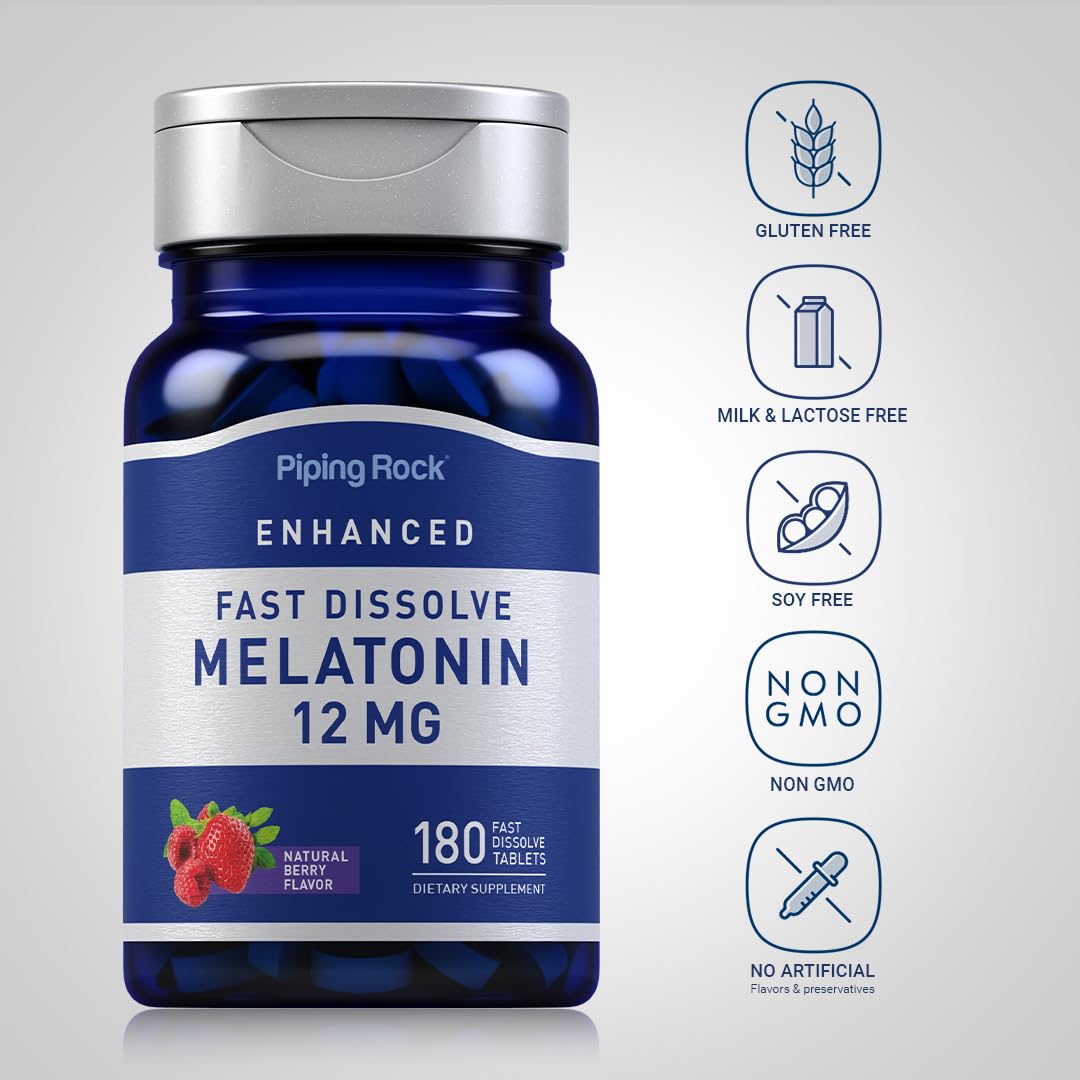 Piping Rock Melatonin 12 mg Fast Dissolve Tablets - 180 Count - image 3
