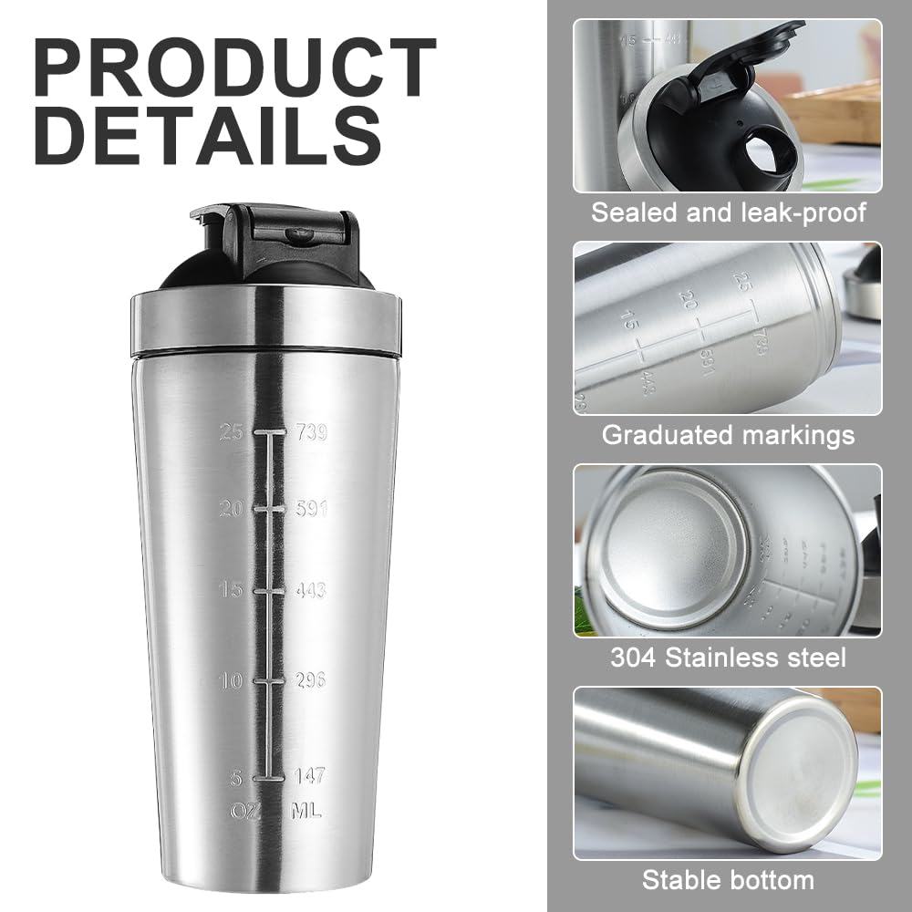 AVCXEC 750ml Stainless Steel Protein Shaker Bottle with Mixball - image 3