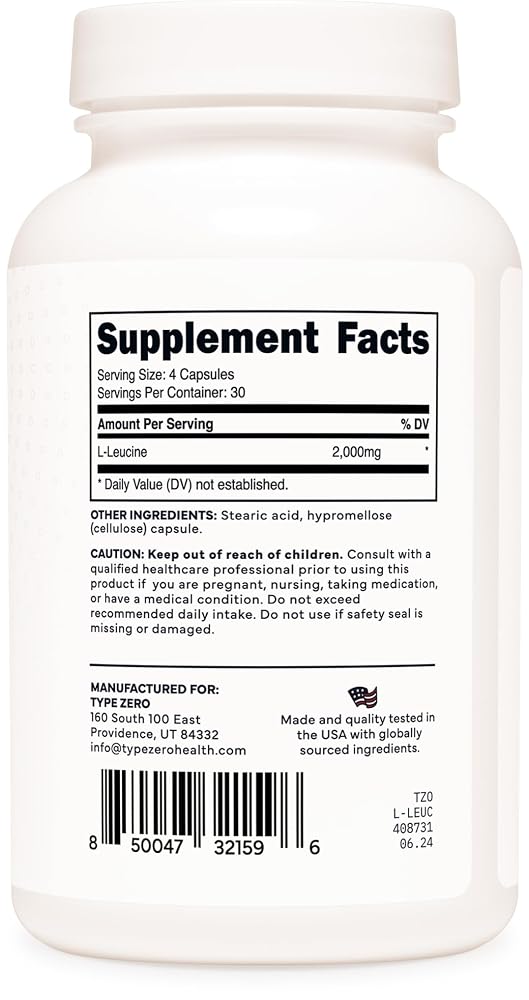 Type Zero L-Leucine Capsules 2000mg - 120 Capsules - image 4