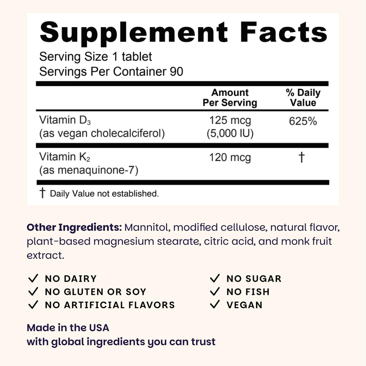 EZ Melts Vitamin D3 K2 5000 IU Bone & Joint Support - 90 Tablets - image 3