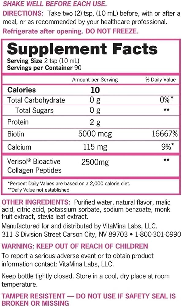 Zena Nutrition Liquid Collagen with Biotin for Women - 30 Fl Oz - image 2