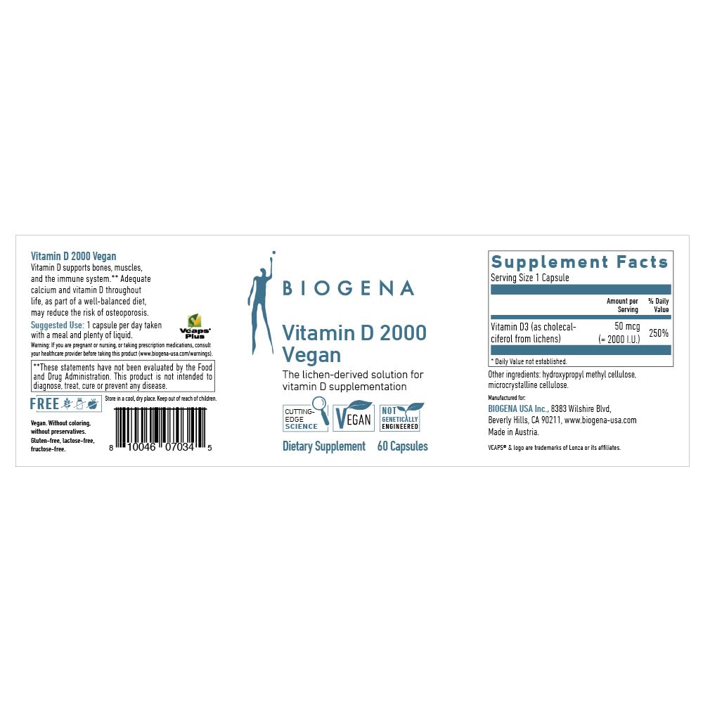 Biogena Vitamin D3 2000 IU Vegan Formula - 60 Capsules - image 2