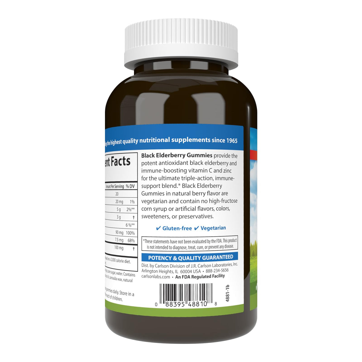 Carlson Black Elderberry Gummies 100 mg - 120 Vegetarian Gummies - image 6