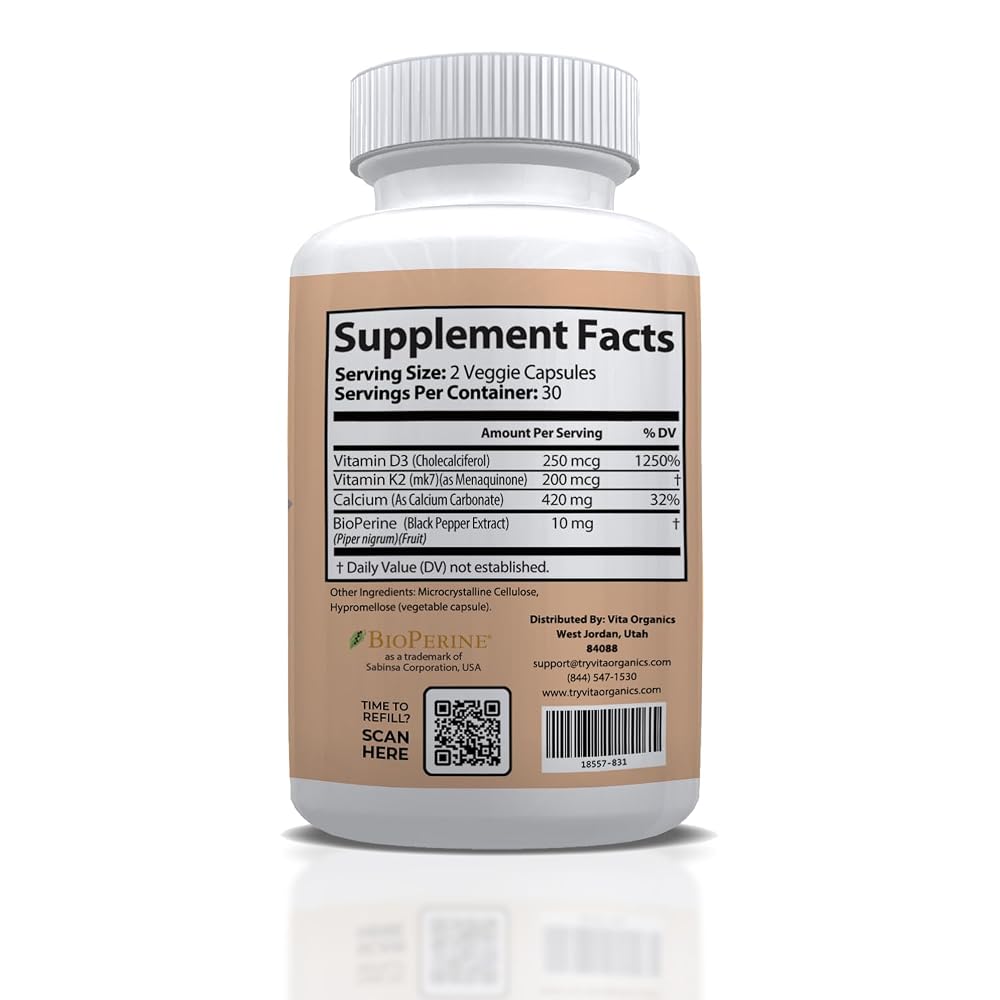 Vita Organics Vitamin K2+D3 10,000 IU with BioPerine - 60 Capsules - image 2