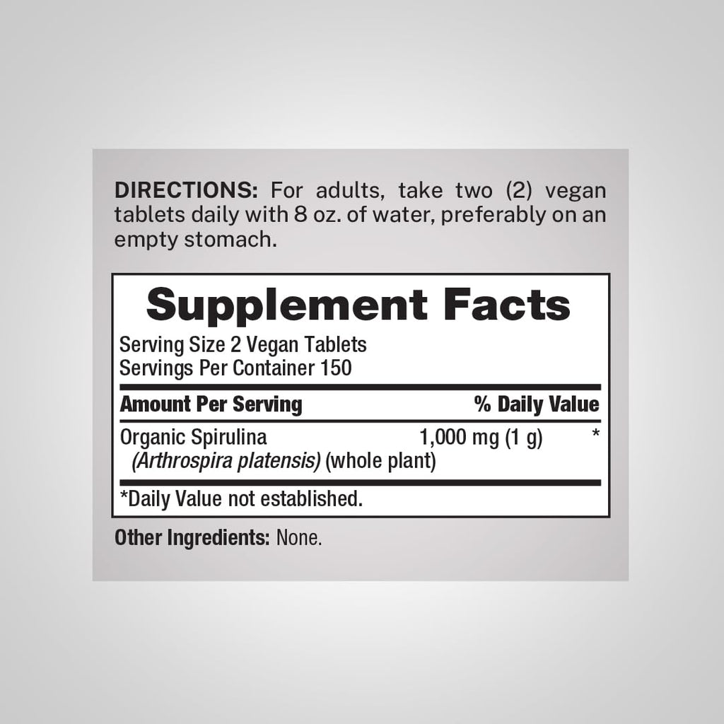 Piping Rock Organic Spirulina 1000mg - 300 Tablets - image 2
