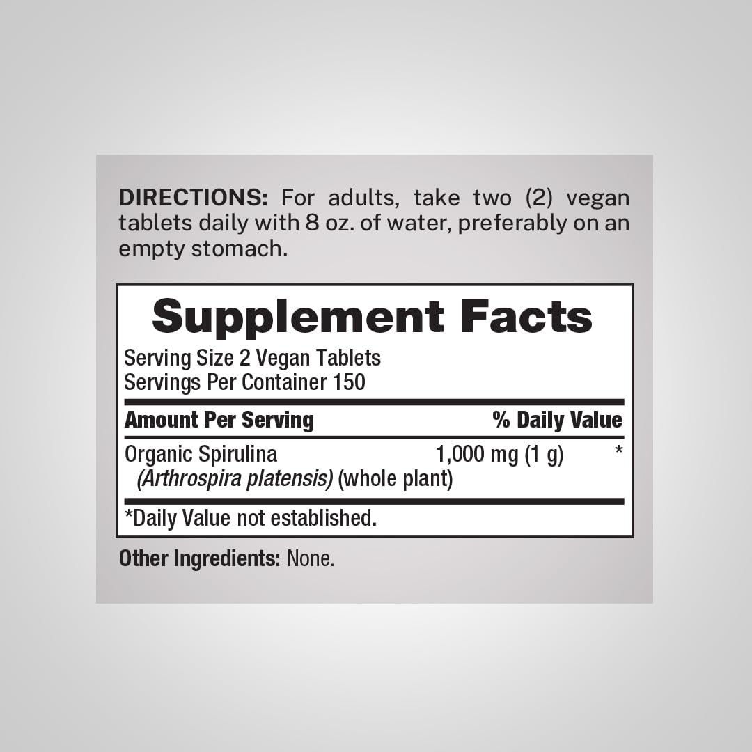 Piping Rock Organic Spirulina 1000mg - 300 Tablets - image 2
