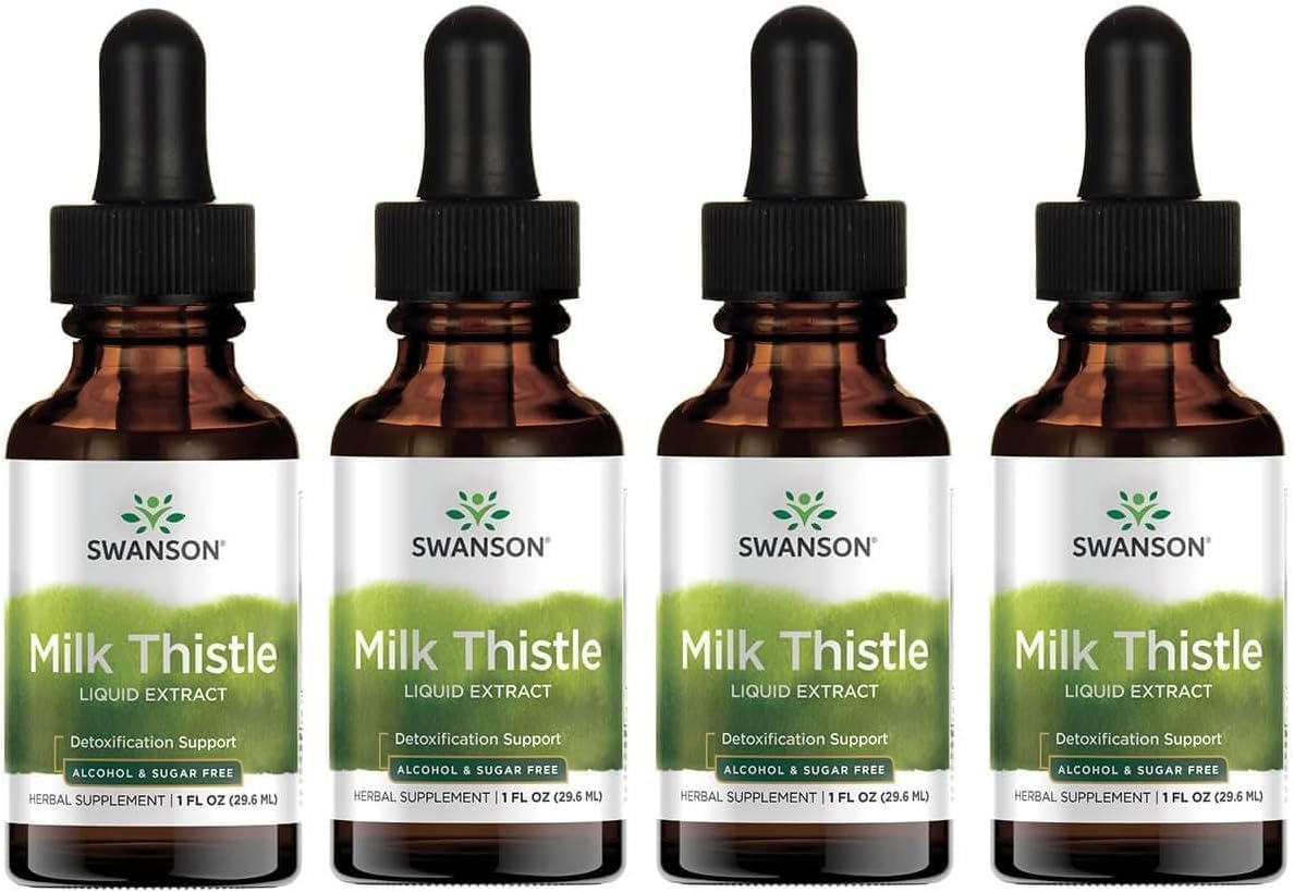 Swanson Milk Thistle Liquid Extract Alcohol & Sugar-Free - 4 Pack