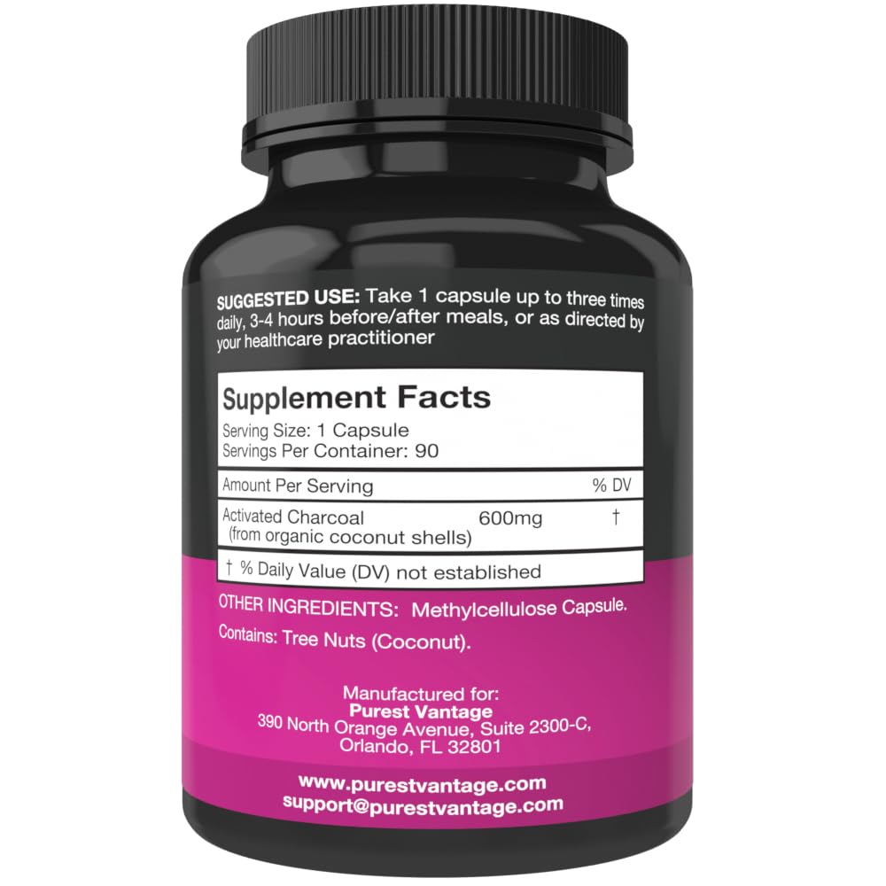Purest Vantage Activated Charcoal 600mg - 90 Capsules - image 2