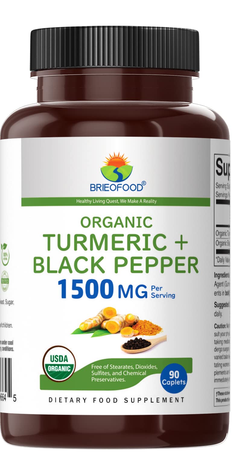 Brieofood Organic Turmeric with Black Pepper 1500mg - 90 Tablets - image 2