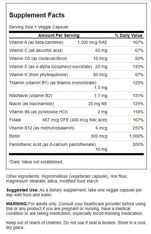 Swanson Daily Multivitamin Without Minerals 30 Veg Capsules