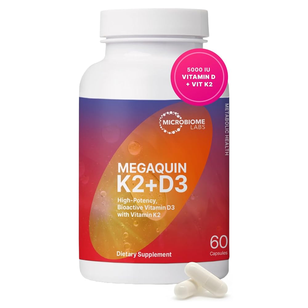 Microbiome Labs MegaQuin D3 + K2 Vitamin Supplement - 60 Capsules