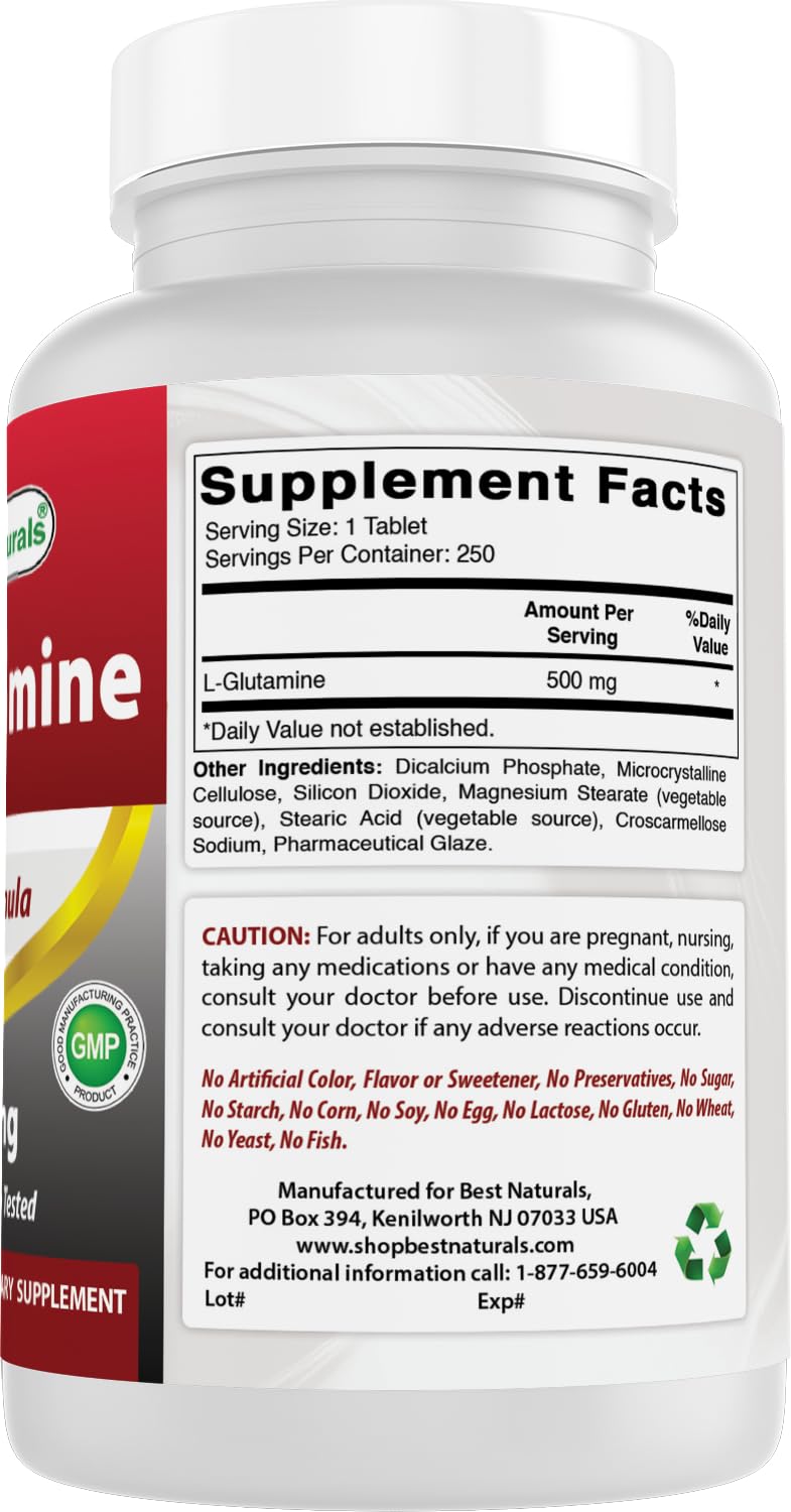 Best Naturals L-Glutamine 500 mg - 250 Tablets - image 6