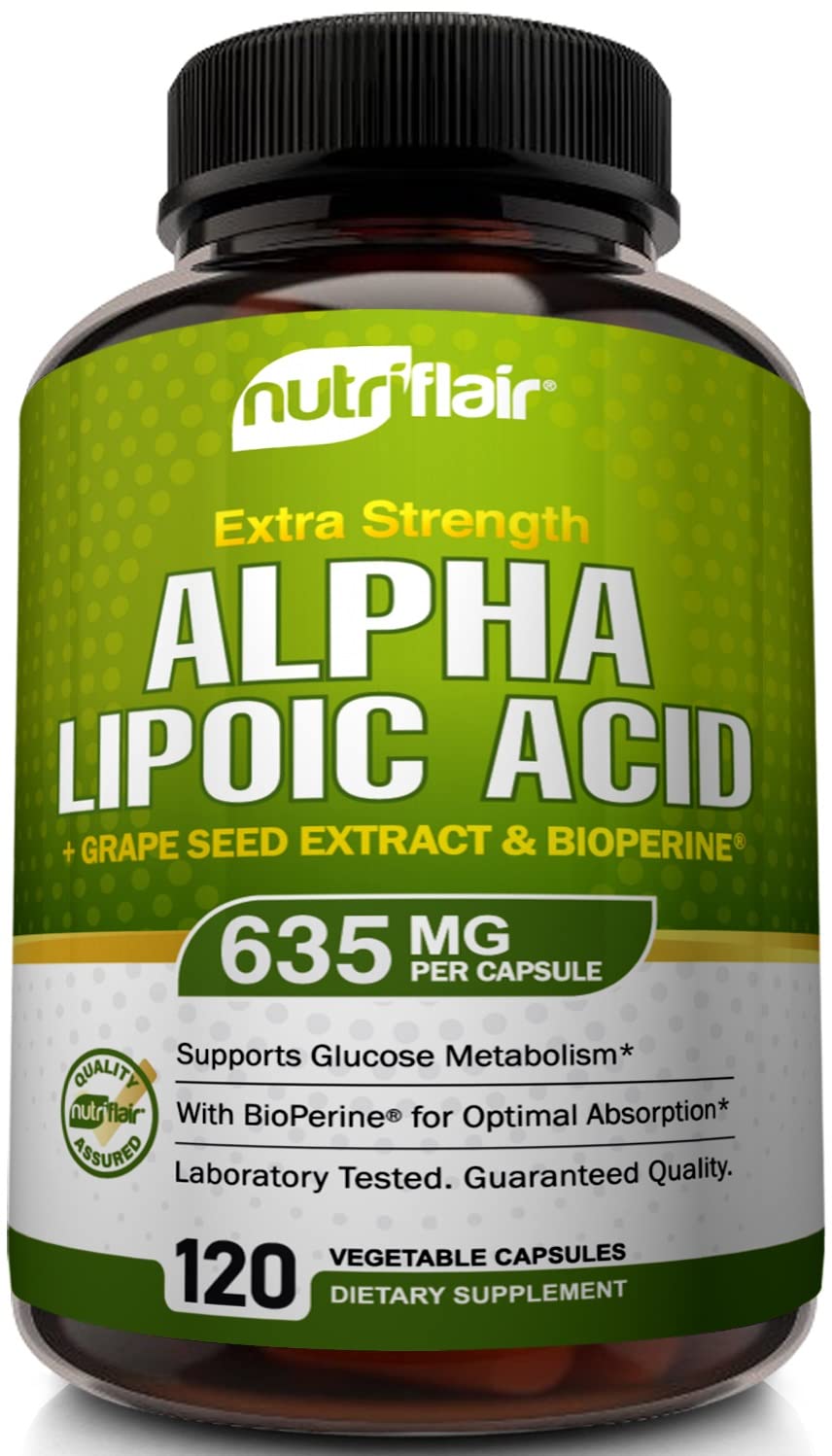 NutriFlair Alpha Lipoic Acid 600mg with Grape Seed & BioPerine - 120 Capsules