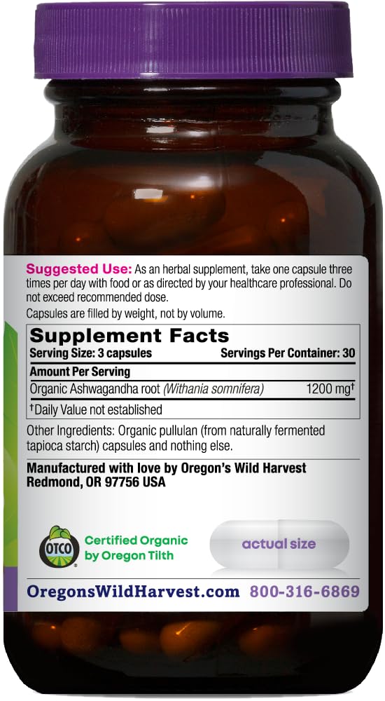 Oregon's Wild Harvest Certified Organic Ashwagandha - 90 Capsules - image 2