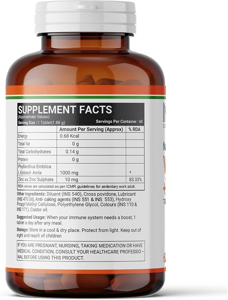 Generic Natural Vitamin C Amla Extract with Zinc - 60 Tablets - image 2