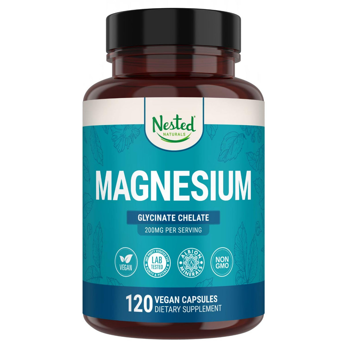 Nested Naturals Magnesium Glycinate 200mg - 120 Vegan Capsules
