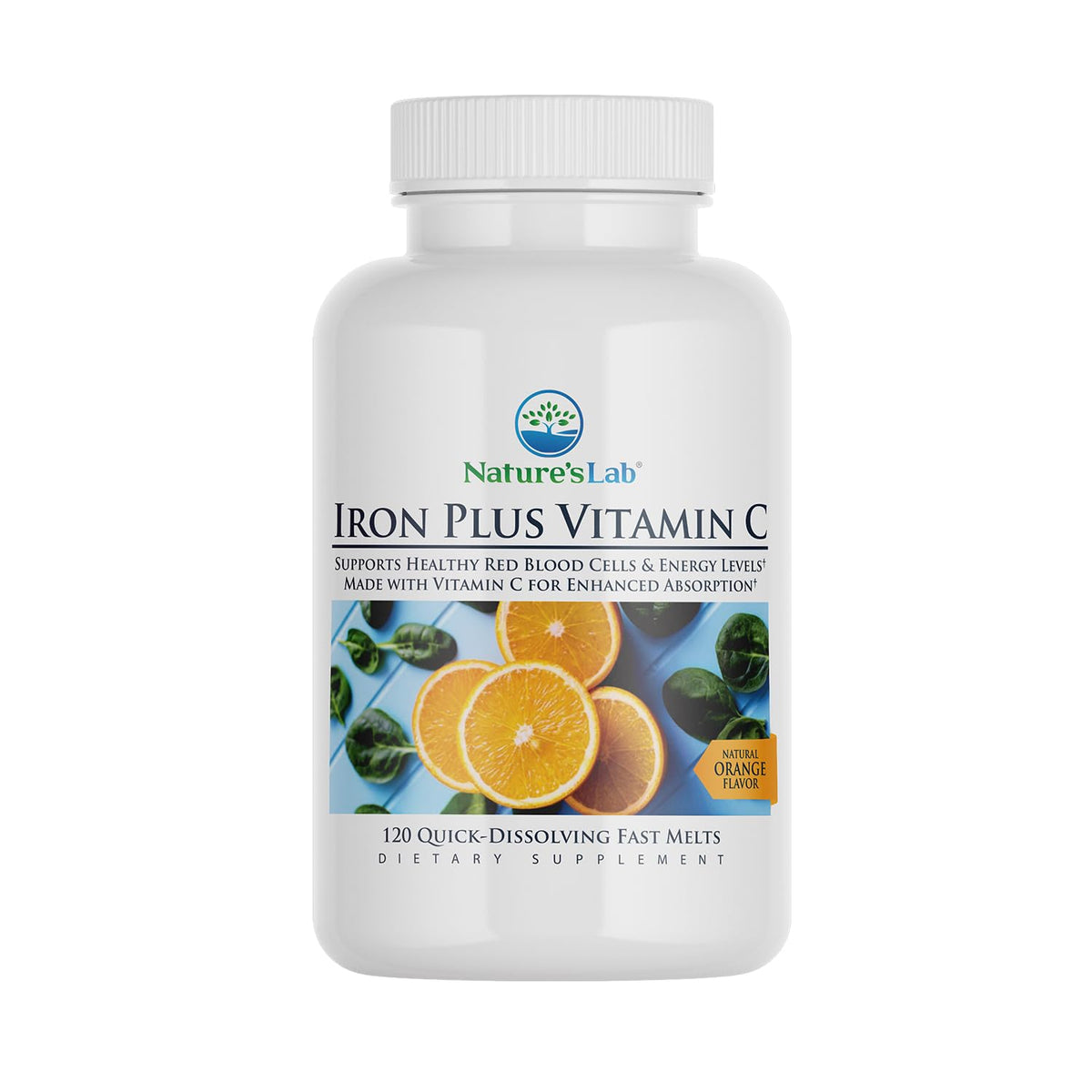 Nature's Lab Iron Plus Vitamin C Fast Melt Tablets - 120 Tablets