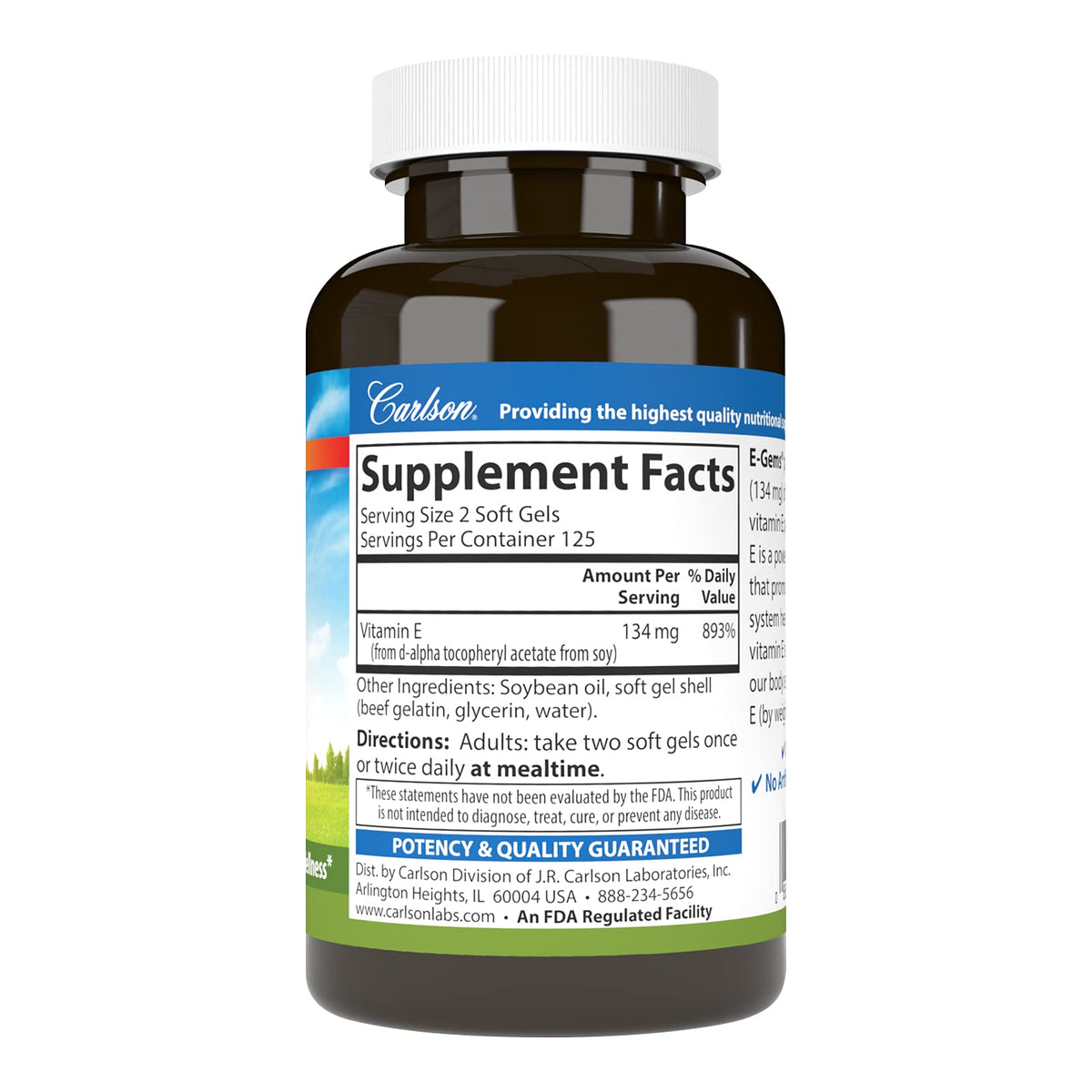 Carlson E-Gems Natural-Source Vitamin E 200 IU - 250 Softgels - image 2