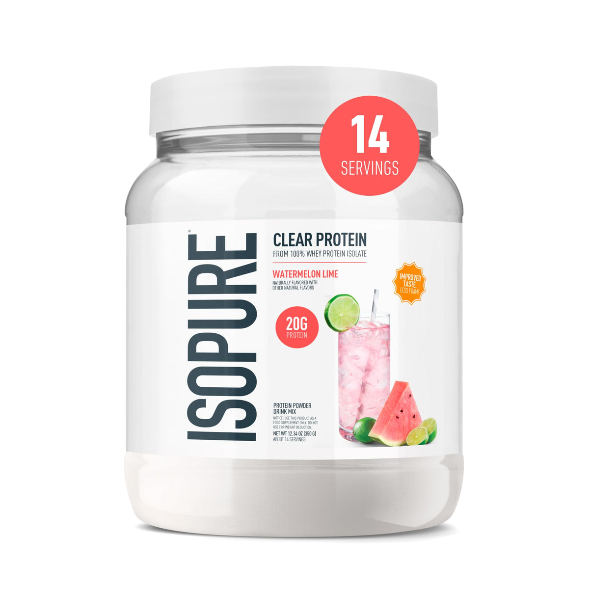 Isopure Clear Whey Isolate Protein Powder Watermelon Lime - 14 Servings