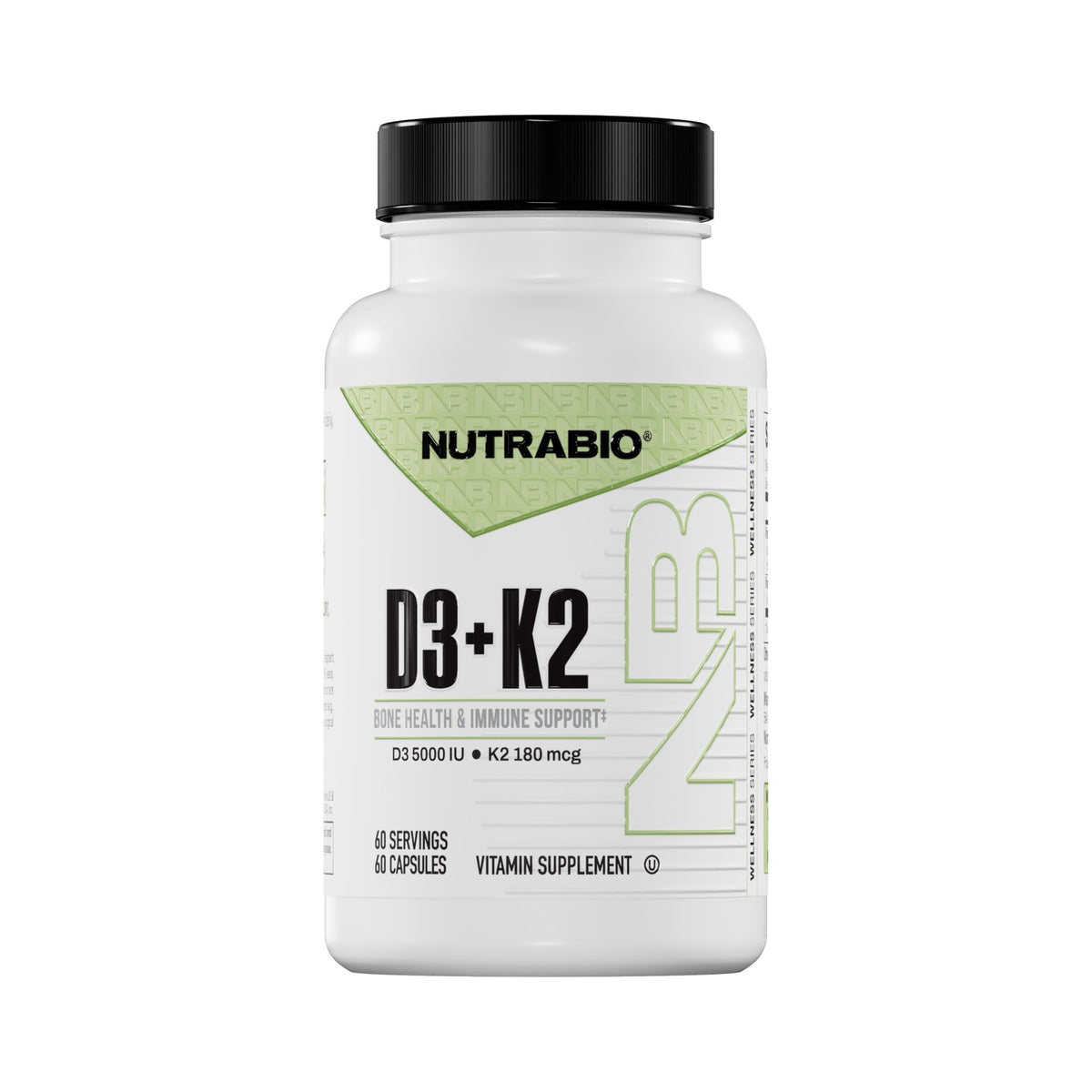 NutraBio Vitamin D3 K2 5000 IU Bone & Heart Support - 60 Vegetable Capsules