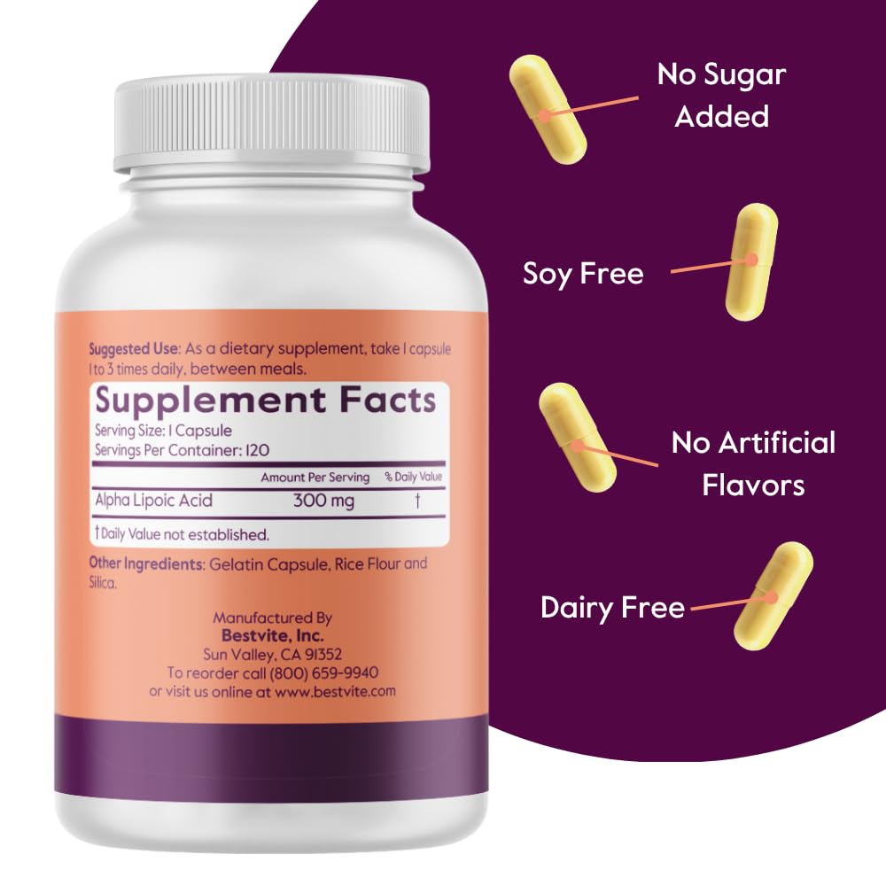BESTVITE Alpha Lipoic Acid 300mg - 240 Capsules - image 3