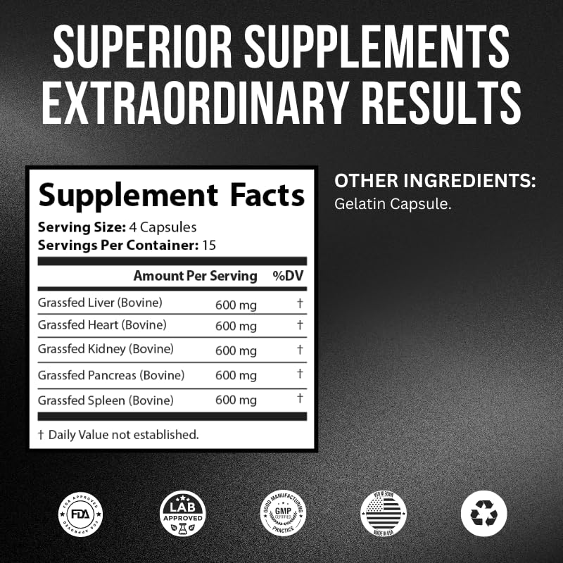 4D Nutrition Ancestral Superfood Grass Fed Beef Organs - 120 Capsules - image 2