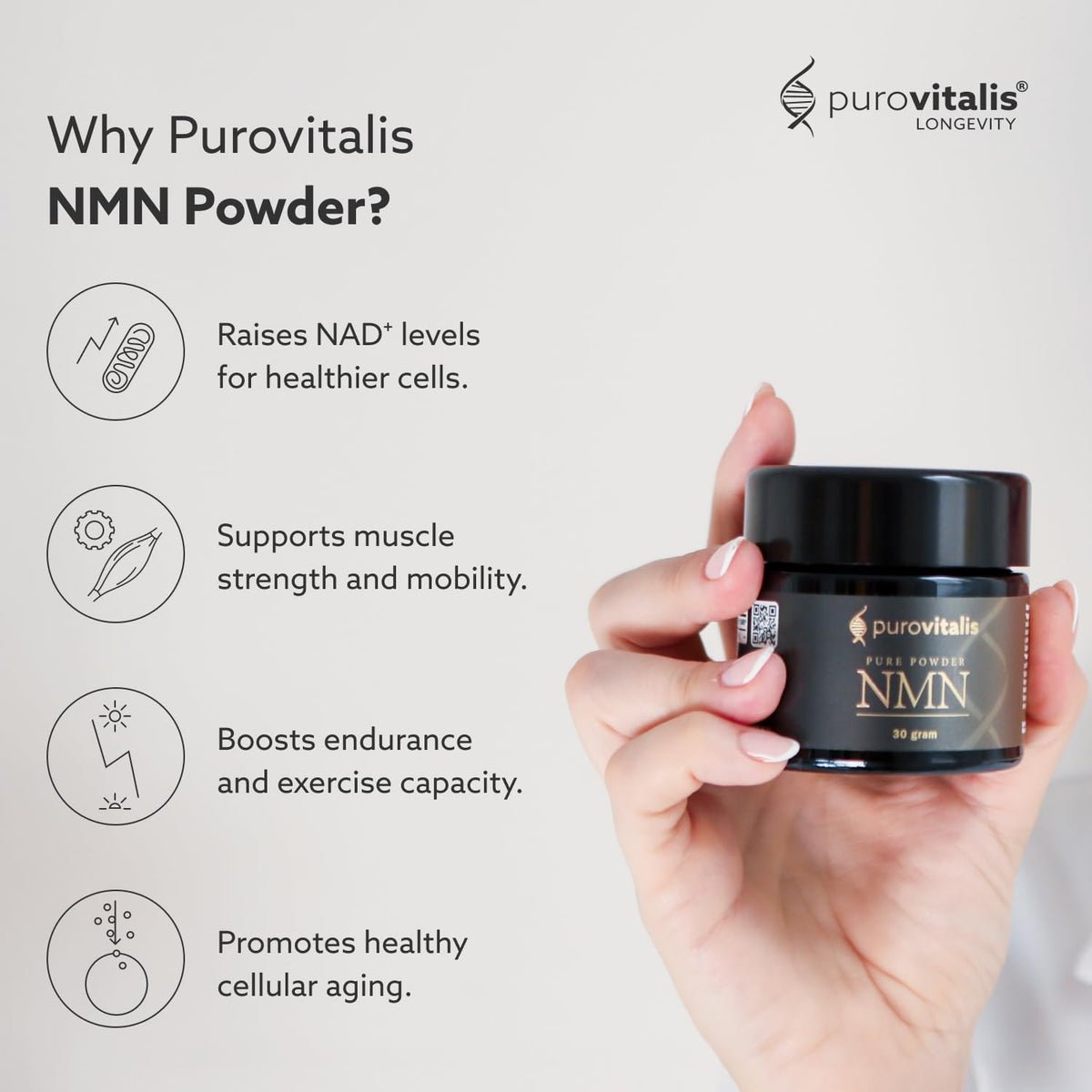 PUROVITALIS NMN Powder 99% Pure NAD+ Boost - 30g - image 2